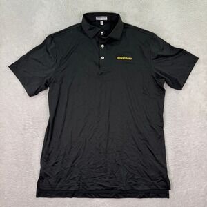 Peter Millar Mens Medium Summer Comfort Golf Polo Shirt Black Highway Logo EUC